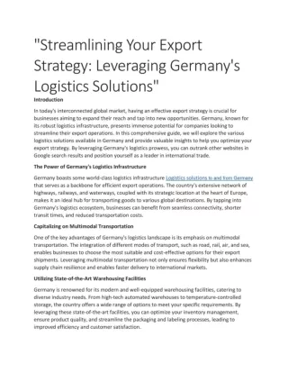 Logistics solutions to and from Germany