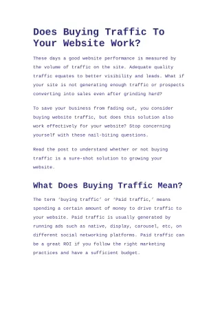 does buying traffic to your website work