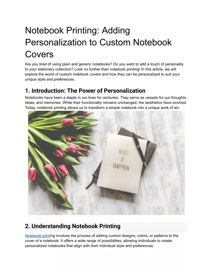 notebook printing adding personalization