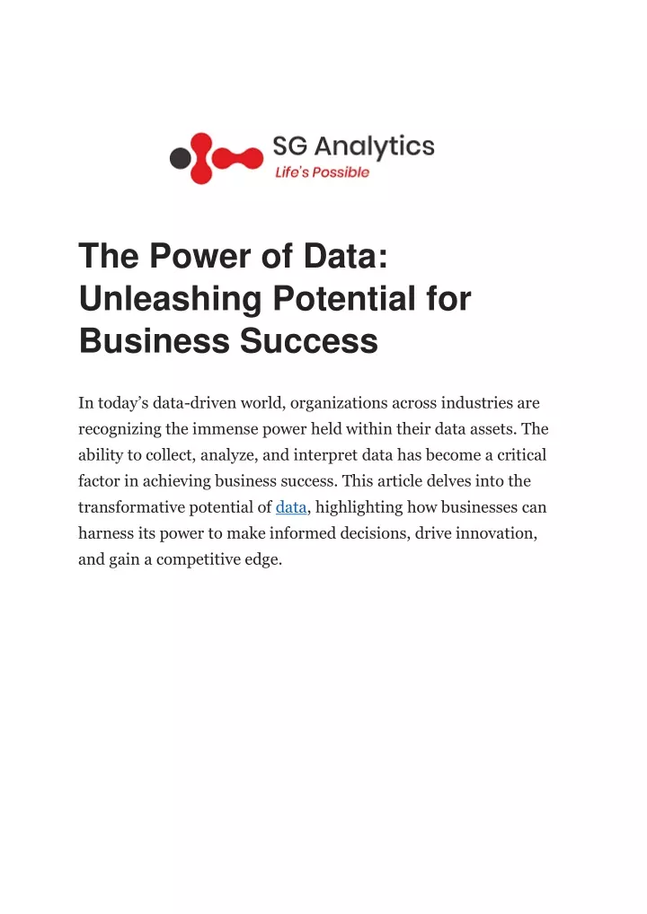 the power of data unleashing potential
