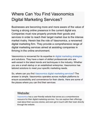 Best Digital Marketing Company | Vasonomics