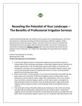 Revealing the Potential of Your Landscape – The Benefits of Professional Irrigat