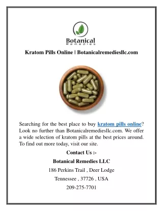 Kratom Pills Online  Botanicalremediesllc