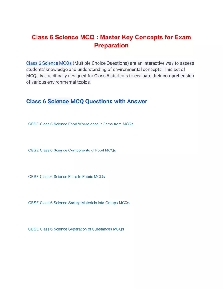 class 6 science mcq master key concepts for exam