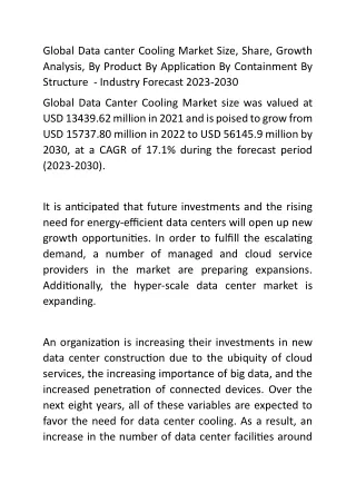 global data canter cooling market size share