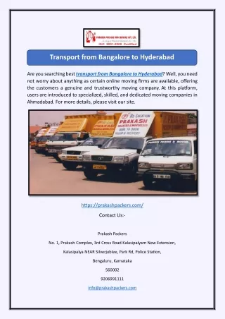 Transport from Bangalore to Hyderabad