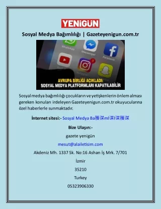 Sosyal Medya Bağımlılığı  Gazeteyenigun.com.tr