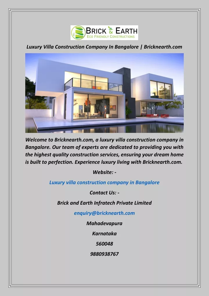 luxury villa construction company in bangalore