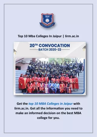 top 10 mba colleges in jaipur iirm ac in