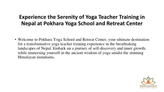 Yoga Teacher Training in Pokhara Nepal