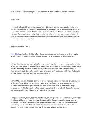 Point Defects in Solids