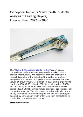 orthopedic implants market with in depth analysis