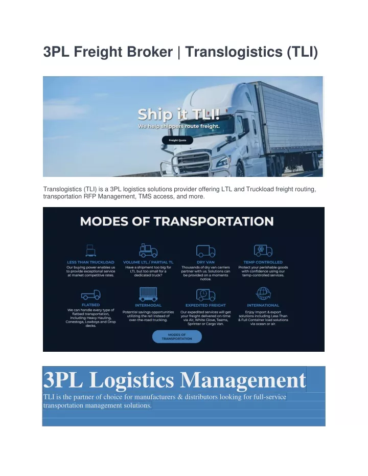 3pl freight broker translogistics tli