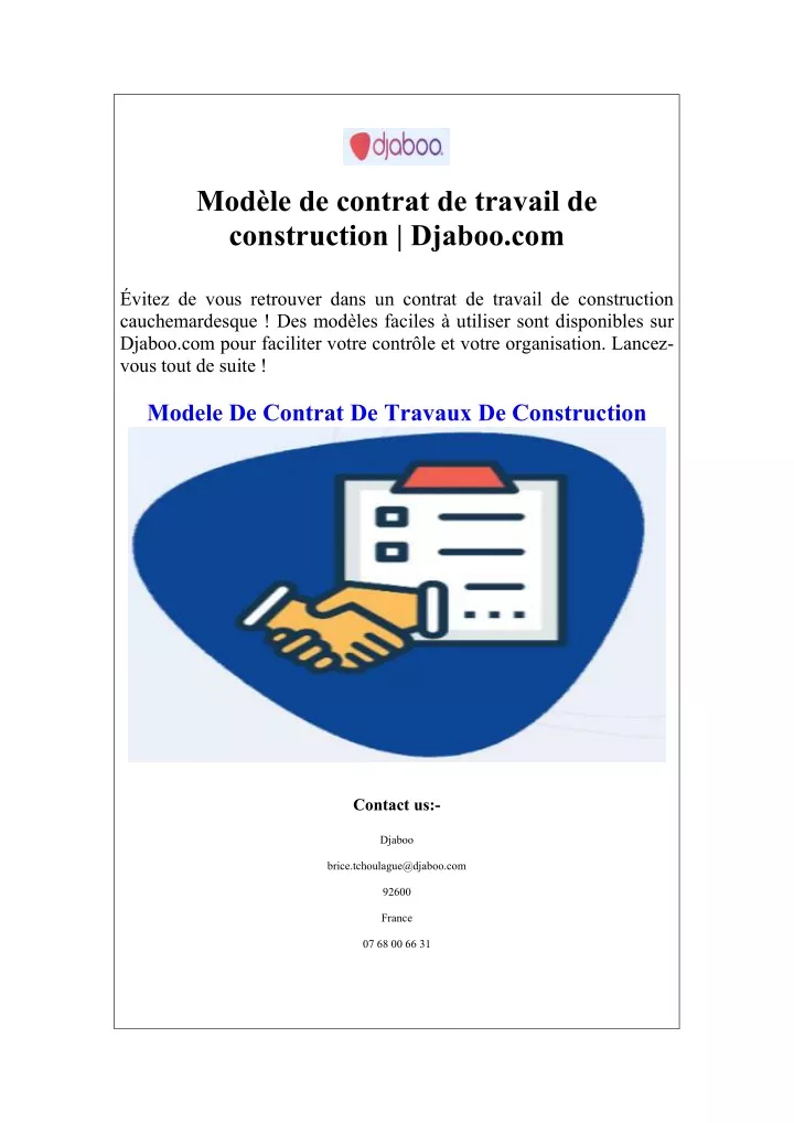 mod le de contrat de travail de construction