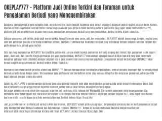 OKEPLAY777 - Platform Judi Online Terkini dan Teraman untuk Pengalaman Berjudi yang Menggembirakan