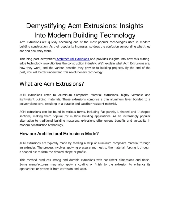 demystifying acm extrusions insights into modern