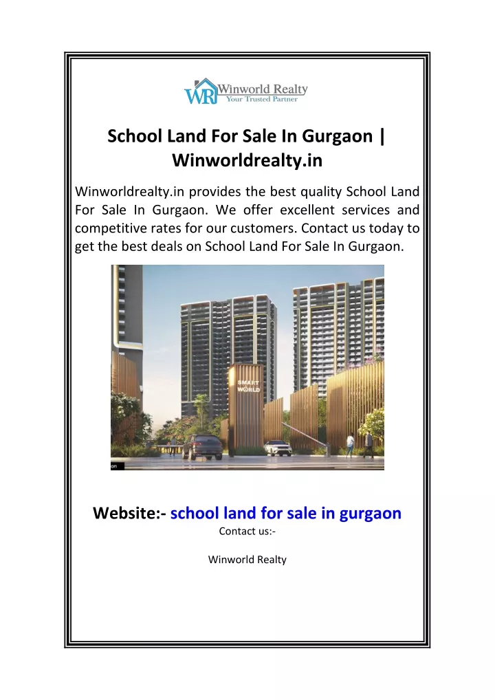 school land for sale in gurgaon winworldrealty in