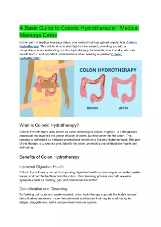 A Basic Guide to Colonic Hydrotherapist _ Medical Massage Detox