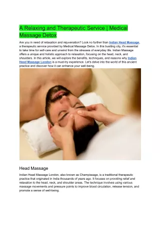 Indian Head Massage London_ A Relaxing and Therapeutic Service by Medical Massage Detox