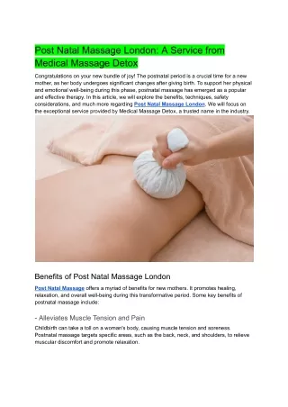 Post Natal Massage London_ A Service from Medical Massage Detox