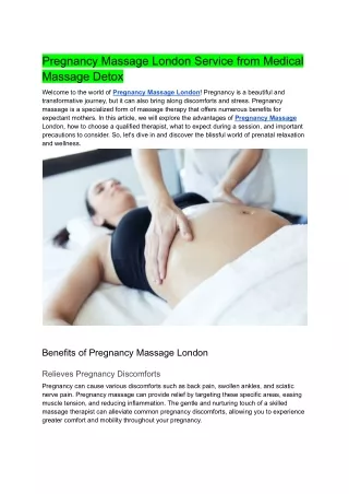 Pregnancy Massage London Service from Medical Massage Detox