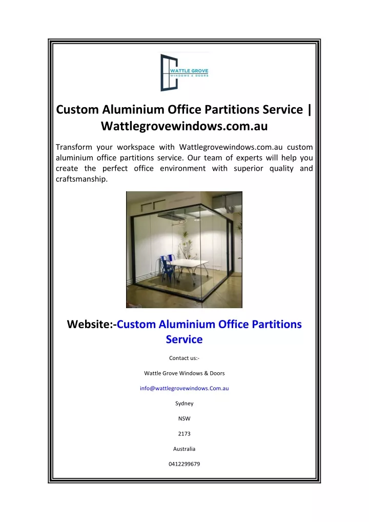 custom aluminium office partitions service