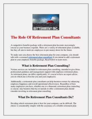 The Role Of Retirement Plan Consultants