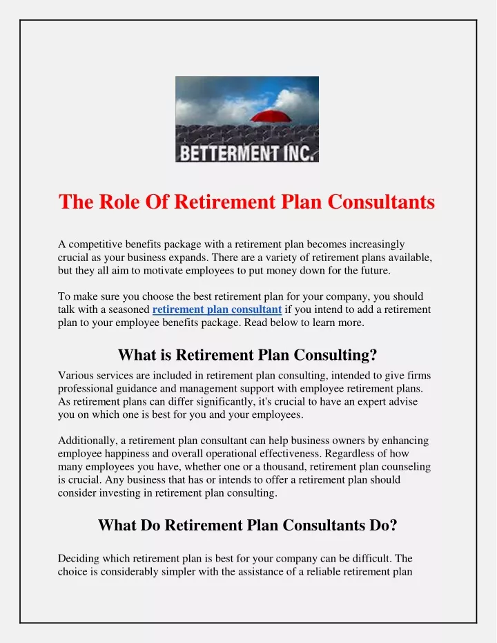 the role of retirement plan consultants