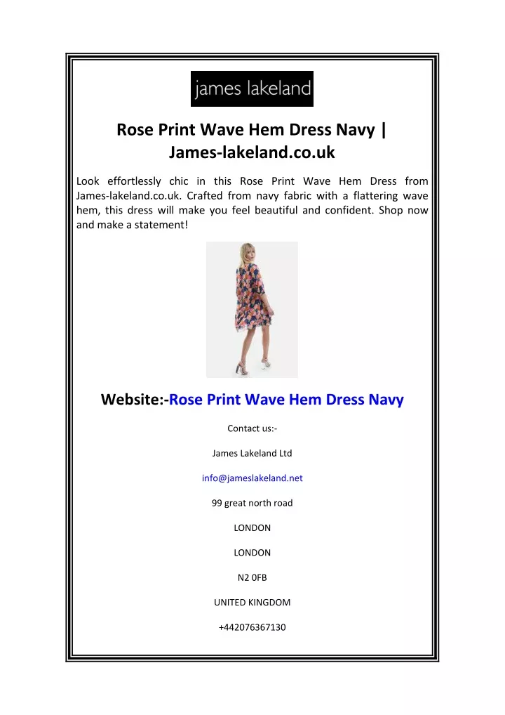 rose print wave hem dress navy james lakeland