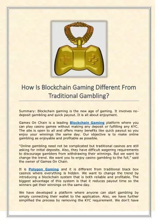 How Is Blockchain Gaming Different From Traditional Gambling