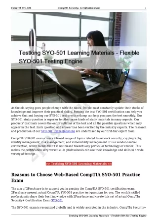Testking SYO-501 Learning Materials - Flexible SYO-501 Testing Engine