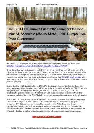 JN0-251 PDF Dumps Files: 2023 Juniper Realistic Mist AI, Associate (JNCIA-MistAI) PDF Dumps Files Pass Guaranteed