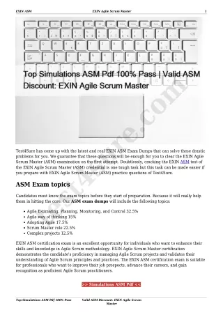 Top Simulations ASM Pdf 100% Pass | Valid ASM Discount: EXIN Agile Scrum Master