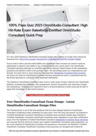 100% Pass Quiz 2023 OmniStudio-Consultant: High Hit-Rate Exam Salesforce Certified OmniStudio Consultant Quick Prep