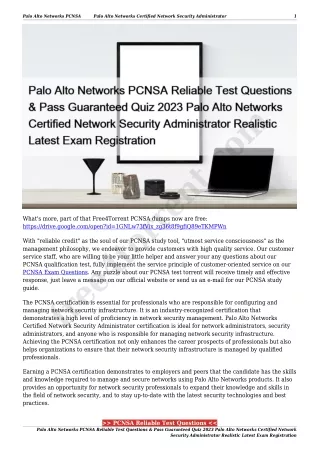 Palo Alto Networks PCNSA Reliable Test Questions & Pass Guaranteed Quiz 2023 Palo Alto Networks Certified Network Securi