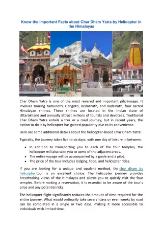 Know the Important Facts about Char Dham Yatra by Helicopter in the Himalayas
