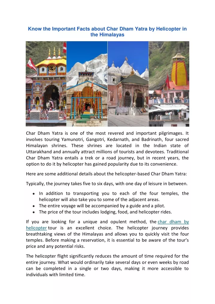 know the important facts about char dham yatra