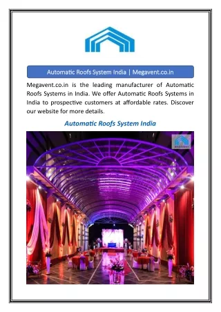 Automatic Roofs System India Megavent.co.in
