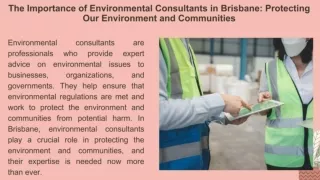 The Importance of Environmental Consultants in Brisbane: Protecting Our Environment and Communities