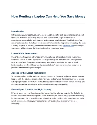 How Renting a Laptop Can Help You Save Money