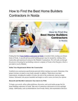 Best Home Builders Contractors in Noida