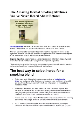 The Amazing Herbal Smoking Mixtures You've Never Heard About Before!