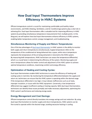 How Dual Input Thermometers Improve Efficiency in HVAC Systems