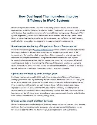 how dual input thermometers improve efficiency