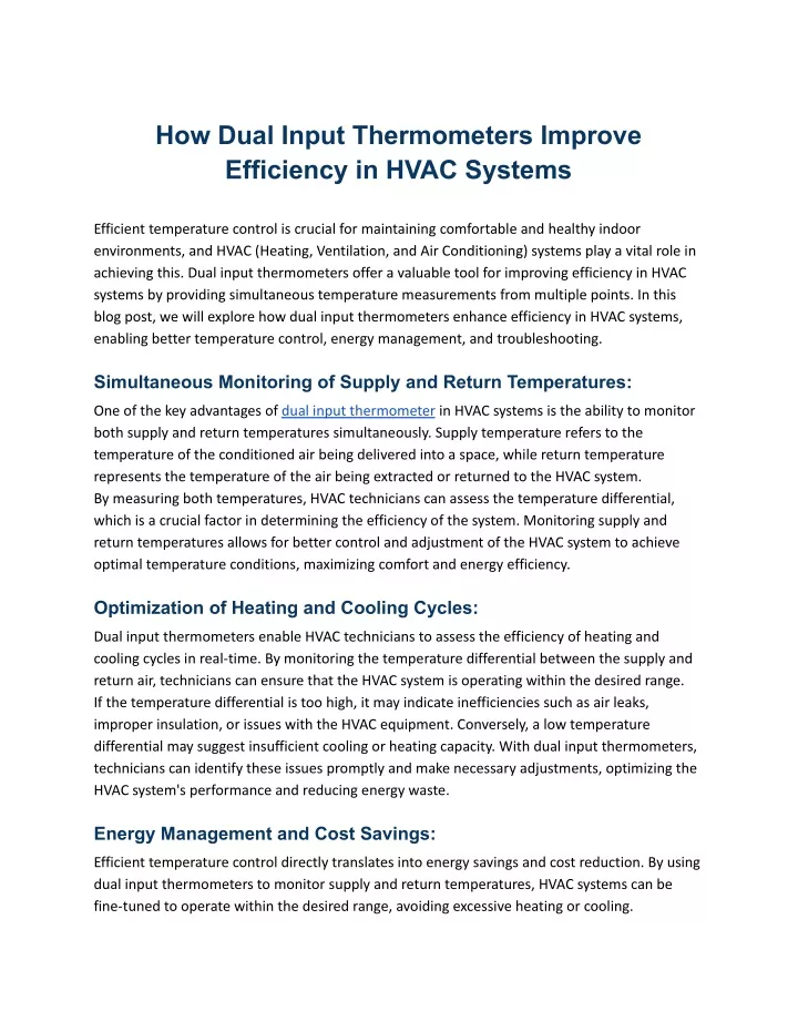 how dual input thermometers improve efficiency