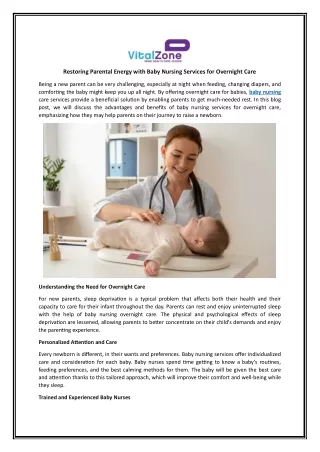 Restoring Parental Energy with Baby Nursing Services for Overnight Care