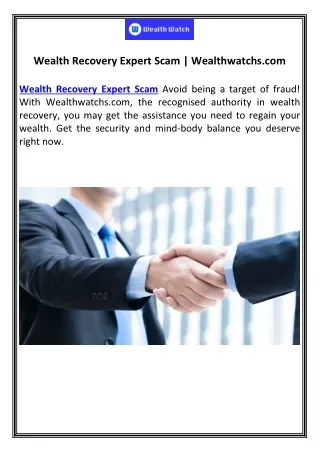 Wealth Recovery Expert Scam | Wealthwatchs.com