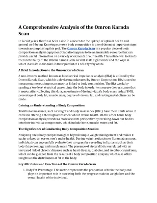 A Comprehensive Analysis of the Omron Karada Scan