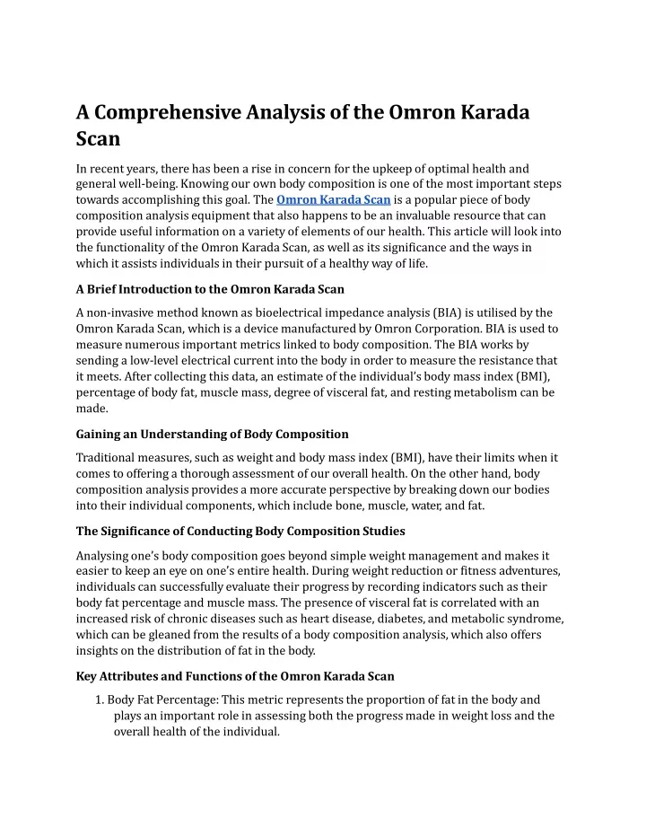 a comprehensive analysis of the omron karada scan