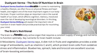 Dushyant Verma - The Role Of Nutrition In Brain Health